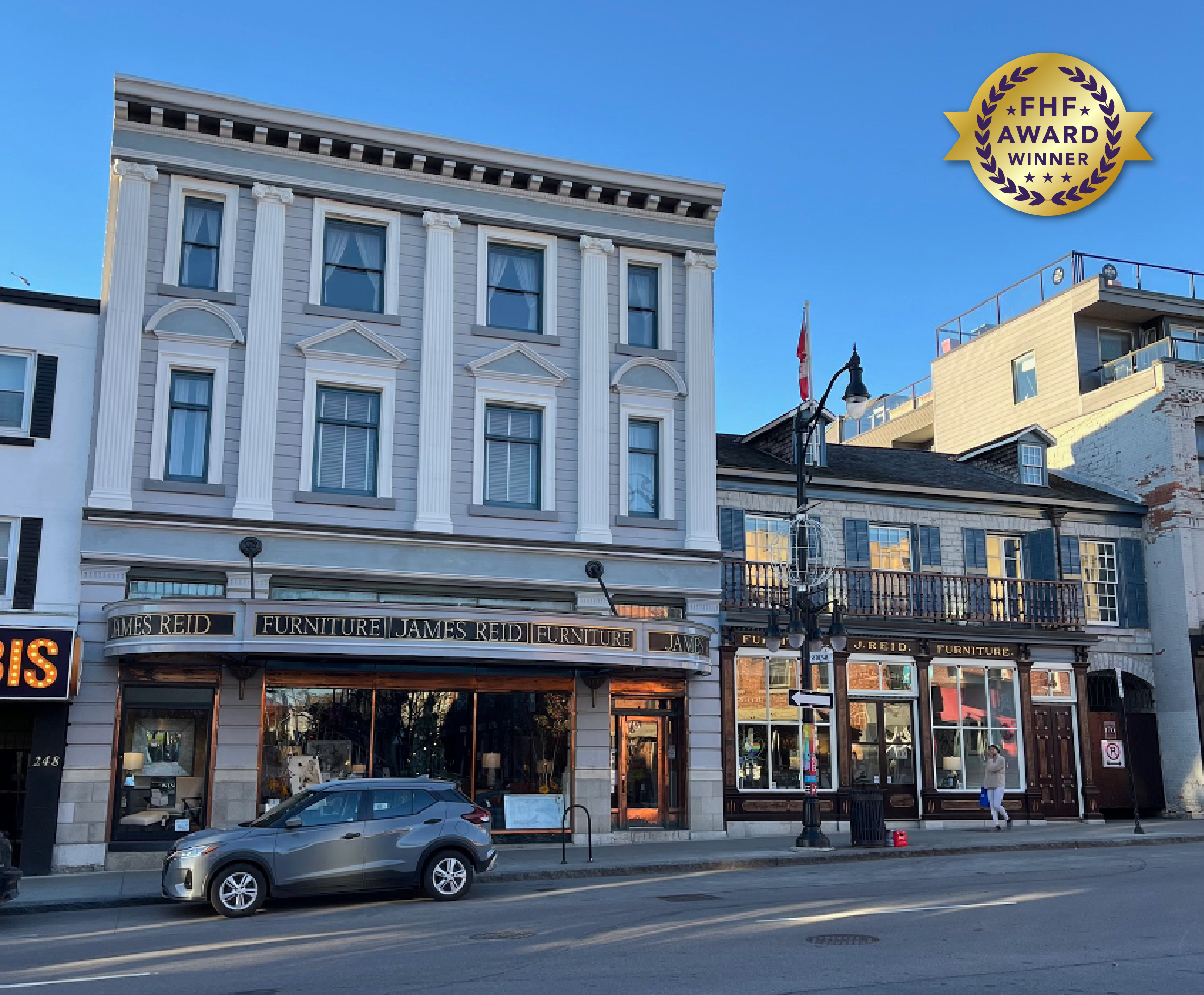 Historic 252 Princess Street in Kingston with classical pilasters, dentils and trim