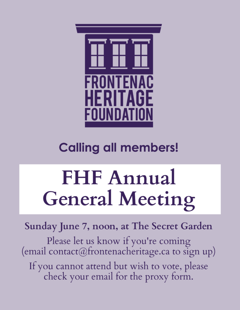 Text poster announcing the Frontenac Heritage Foundation's Annual General Meeting for 2026
